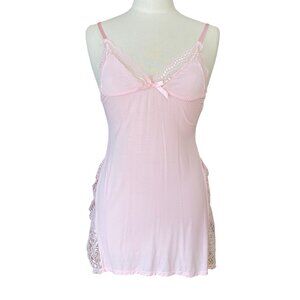 Babydoll Y2K Lace High Side Slits Cami Tank Top Pastel Pink Bow Coquette Girly-L